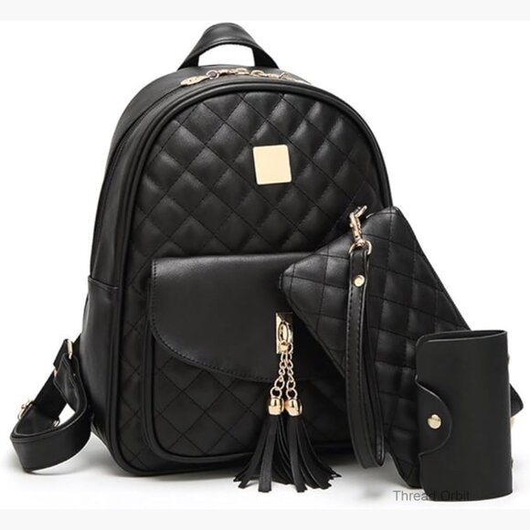 Quilted Vegan Leather Mini Backpack Set with Wristlet & Card Wallet main image 4